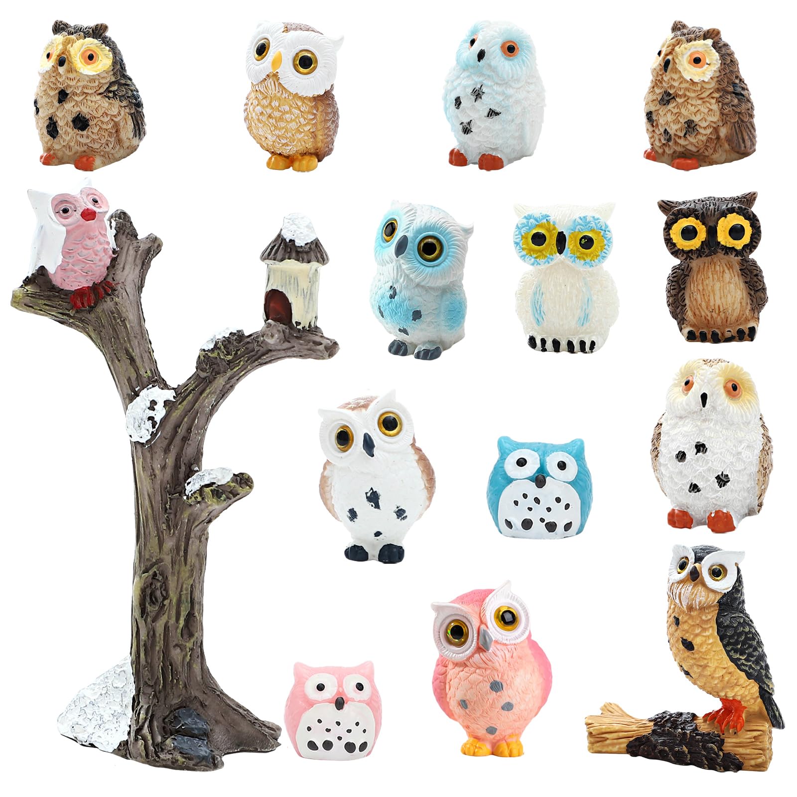 Amazon.com: ONEST 14 Pieces Mini Owl Figurines Playset Hand
